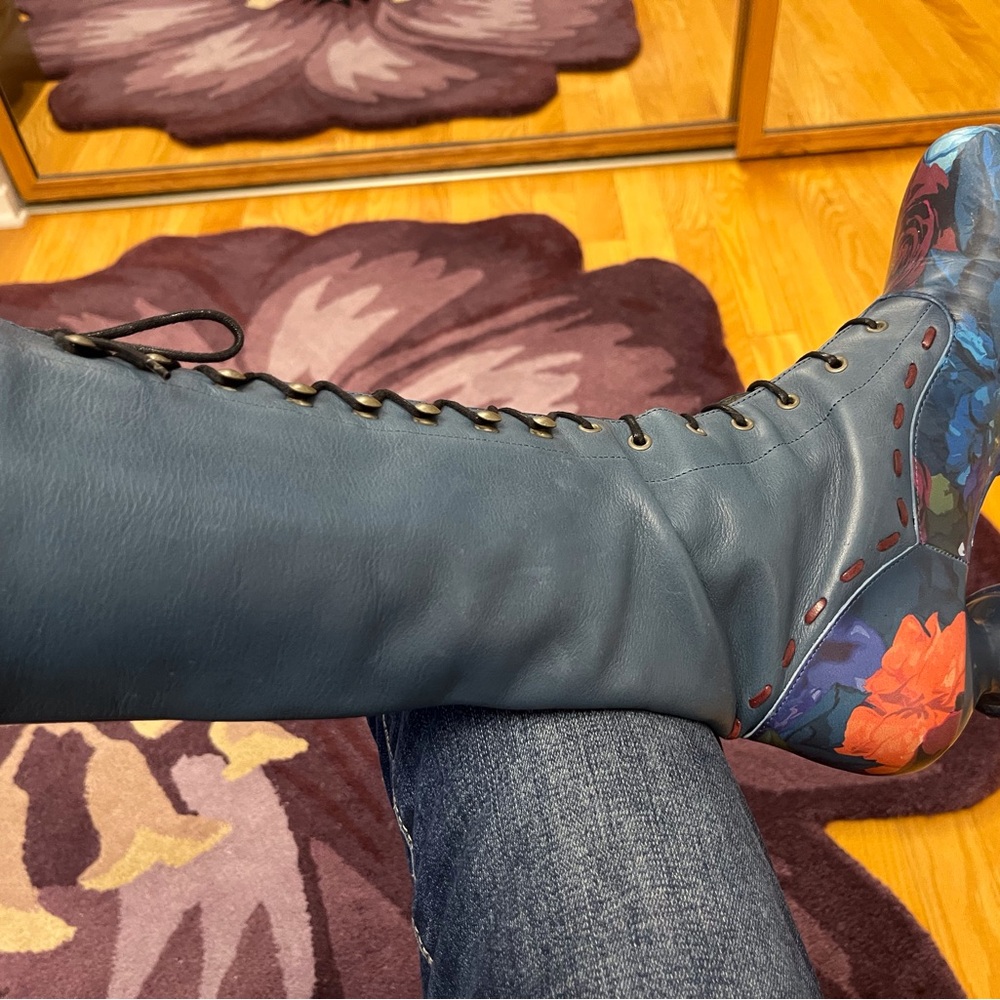 John Fluevog Blue and Red Lace Up Boots - Picture 5 of 15